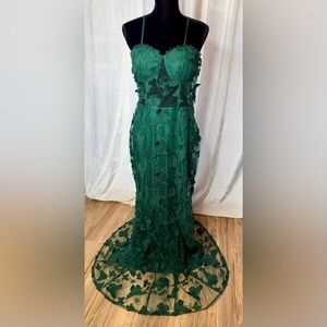 Giffniseti Emerald Green Butterfly Lined Sheer Upper Corset Dress L